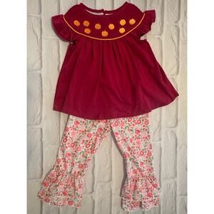 Boutique Abby & Evie Baby Girls 12 Months Red Orange Pumpkin Floral Outfit